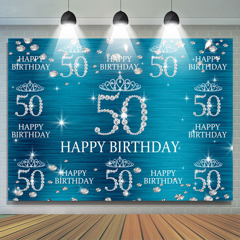 Lofaris Blue And Glitter Bokeh Happy 50Th Birthday Backdrop