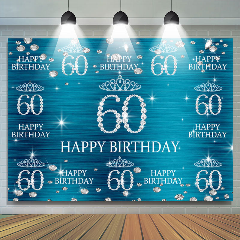 Lofaris Blue And Glitter Crown Happy 60Th Birthday Backdrop