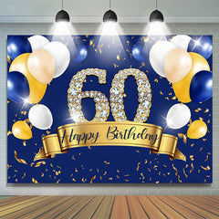 Lofaris Blue And Golden Balloon Happy 60Th Birthday Backdrop