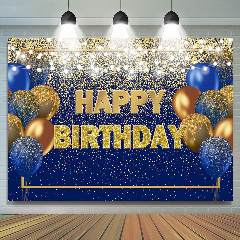 Lofaris Blue and Golden Balloon Lights Happy Birthday Backdrop