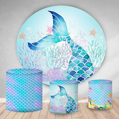 Lofaris Blue And Purple Mermaid Round Birthday Backdrop Kit