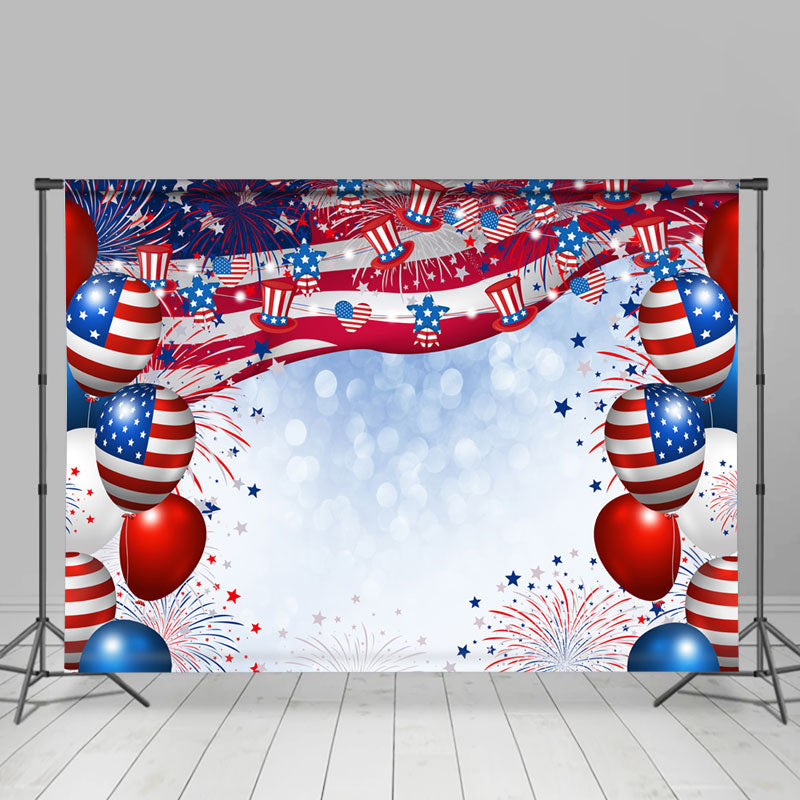 Lofaris Blue And Red American Flog With Ballons Backdrop