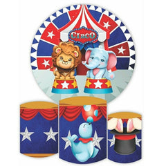 Lofaris Blue And Red Circo Round Birthday Party Backdrop Kit