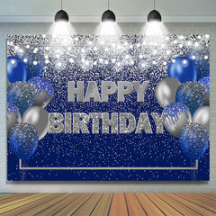 Lofaris Blue and Silver Bokeh Balloon Happy Birthday Backdrop