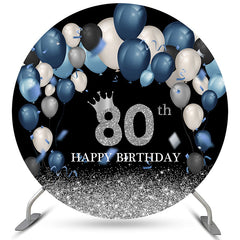 Lofaris Blue And Silver Balloons 80th birthday round backdrop