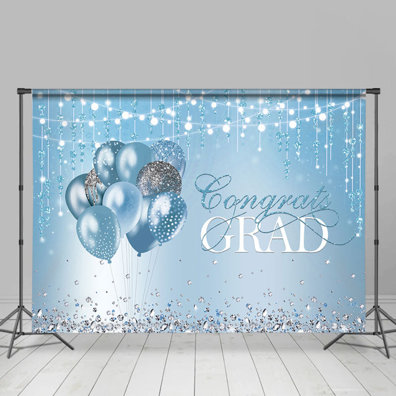 Lofaris Blue And Silver Diamond Ballons Congrats Grad Backdrop