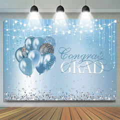 Lofaris Blue And Silver Diamond Ballons Congrats Grad Backdrop