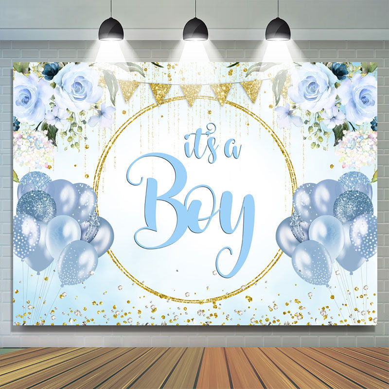 Lofaris Blue Balloons Gold Glitter Its A Boy Baby Shower Backdrop