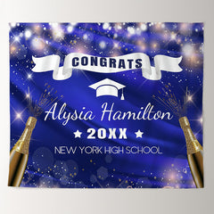 Lofaris Blue Bokeh Glitter Star Gold 2022 Congratulations Backdrop