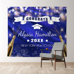 Lofaris Blue Bokeh Glitter Star Gold 2022 Congratulations Backdrop