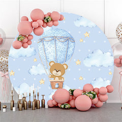 Lofaris Blue Cloud Bear Baby Shower Circle Backdrop For Boy