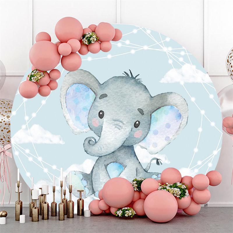 Lofaris Blue Elephant And Cloud Round Baby Shower Backdrop