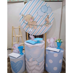 Lofaris Blue Elephant Rabbit Baby Shower Round Backdrop Kit