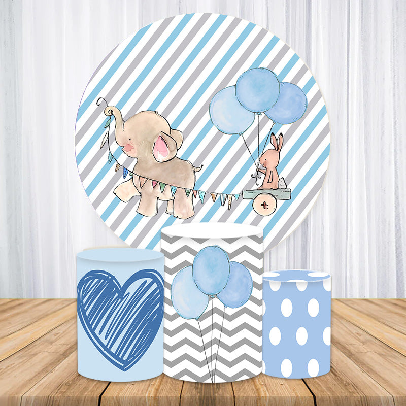 Lofaris Blue Elephant Rabbit Baby Shower Round Backdrop Kit