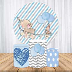 Lofaris Blue Elephant Rabbit Baby Shower Round Backdrop Kit