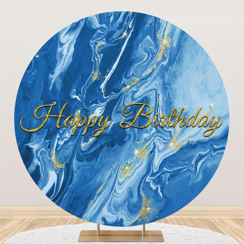 Lofaris Blue Fine Art Custom Round Happy Birthday Backdrop