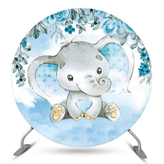 Lofaris Blue Floral Elephant Boy Baby Shower Round Backdrop