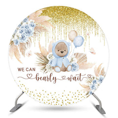 Lofaris Blue Floral Teddy Bear Round Baby Shower Backdrop