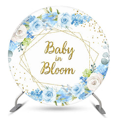 Lofaris Blue Flower Gold Dot Baby In Bloom Round Backdrop