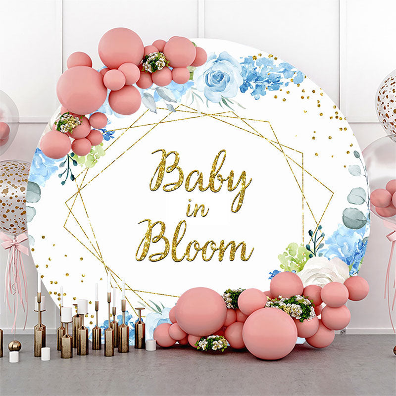 Lofaris Blue Flower Gold Dot Baby In Bloom Round Backdrop