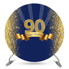 Lofaris Blue Glitter Gold Round Happy 90th Birthday Backdrop