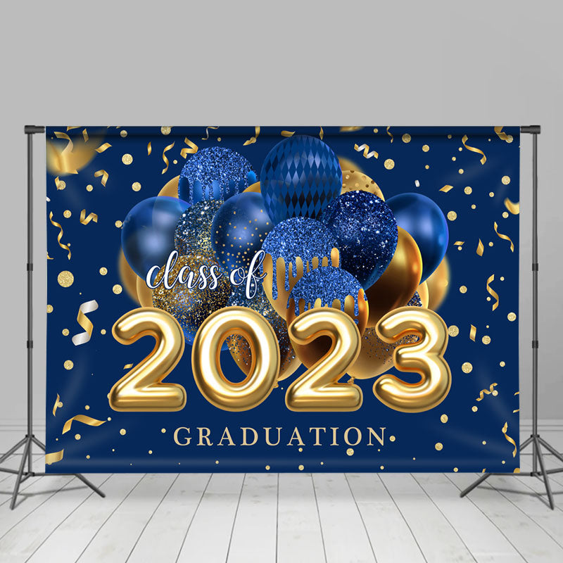 Lofaris Blue Golden Ribbon Glitter Balloon Graduation Backdrop