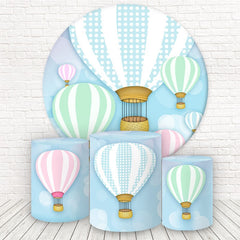 Lofaris Blue Green Pink Balloons In Sky Round Birthday Backdrop Kit
