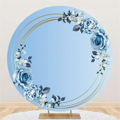 Lofaris Blue Rose Leaves Theme Happy Birthday Circle Backdrop