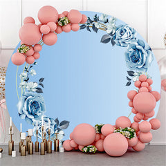 Lofaris Blue Rose Leaves Theme Happy Birthday Circle Backdrop