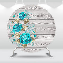 Lofaris Blue Rose Wooden Texture Round Backdrop Kit For Girls