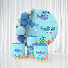 Lofaris Blue Sea Cartoon Shark Happy Birthday Backdrop Kit