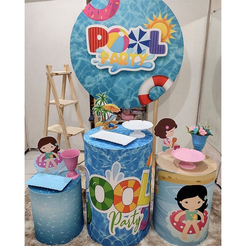 Lofaris Blue Sea Summer Pool Party Round Birthday Backdrop Kit