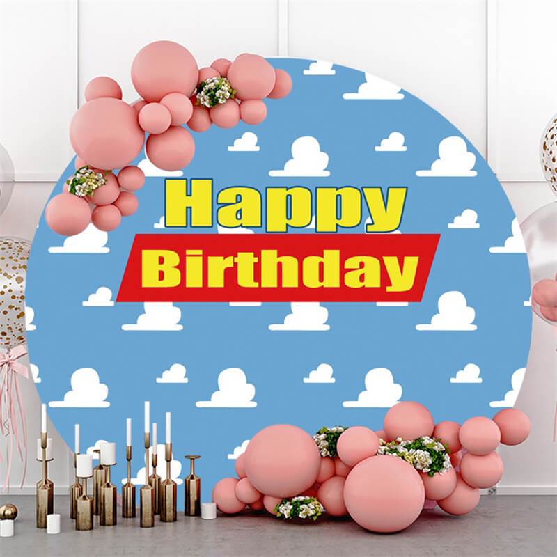 Lofaris Blue Sky And White Cloud Custom Round Birthday Backdrop