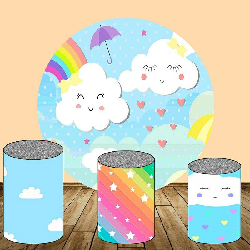 Lofaris Blue Sky And White Cloud Round Birthday Backdrop Kit