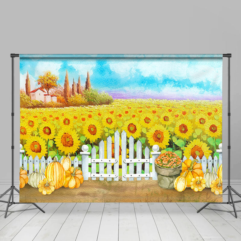 Lofaris Blue Sky Yellow Sunflower Fields Autumn Backdrops