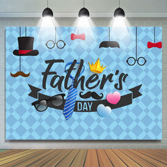 Lofaris Blue Square And Black Hat Happy Fathers Day Backdrop