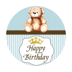 Lofaris Blue Stripe And Teddy Bear Crown Round Birthday Backdrop