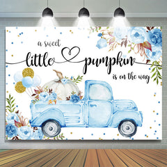 Lofaris Blue Truck With Pumpkin Balloon Baby Shower Backdrop