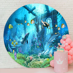 Lofaris Blue Undersea World Birthday Round Backdrop Cover