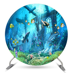 Lofaris Blue Undersea World Birthday Round Backdrop Cover