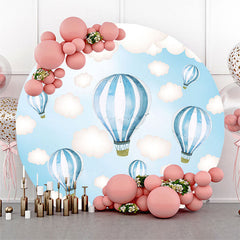 Lofaris Blue White Airballoon Round Baby Shower Backdrop