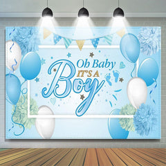 Lofaris Blue White Ballons Its A Boy Backdrop For Baby Shower