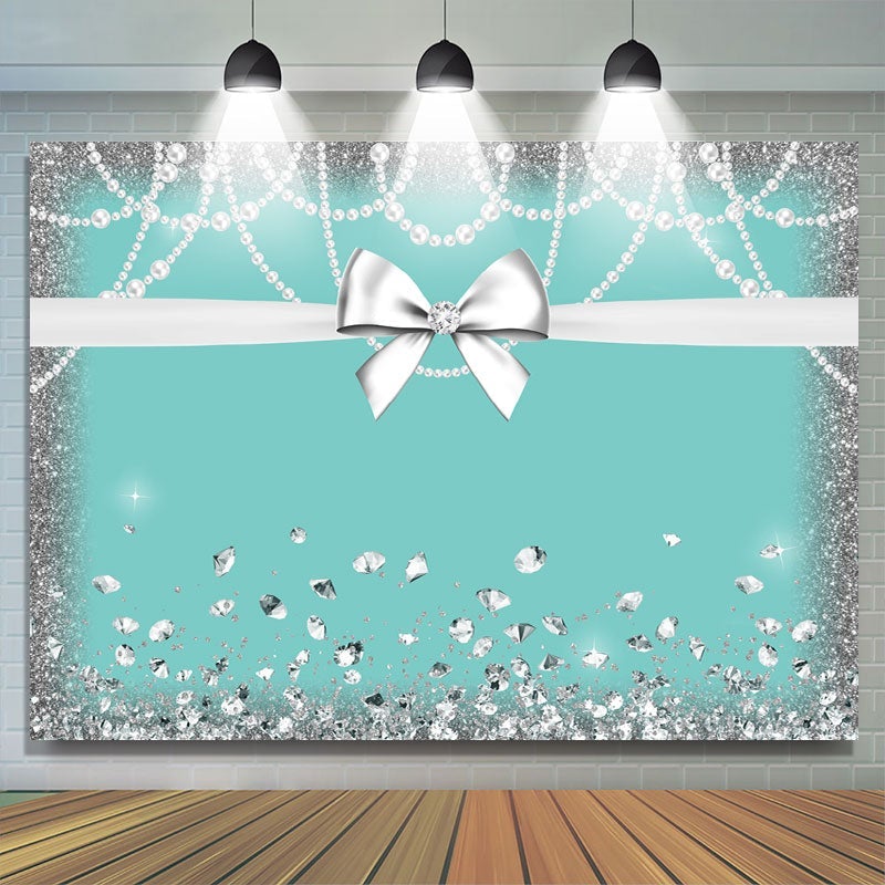 Lofaris Blue White Bowknot Glitter Diamond Birthday Backdrop