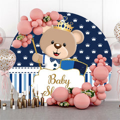 Lofaris Blue White Stripe Bear Theme Baby Shower Round Backdrop