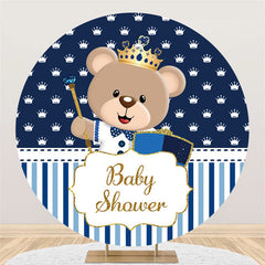 Lofaris Blue White Stripe Bear Theme Baby Shower Round Backdrop