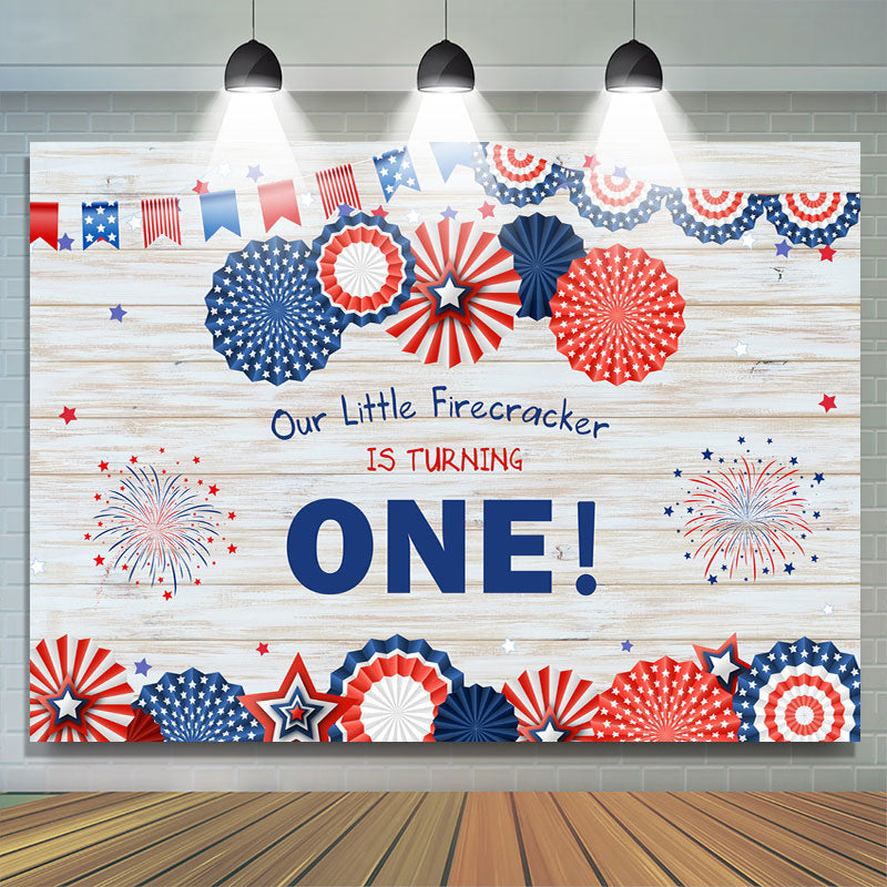 Lofaris Blue With Red Flag Wood Turnning One Birthday Backdrop