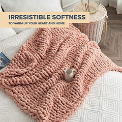 Lofaris Blush Pink Soft Chenille Yarn Chunky Knit Blanket Throw