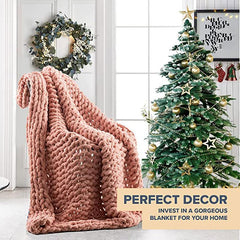 Lofaris Blush Pink Soft Chenille Yarn Chunky Knit Blanket Throw