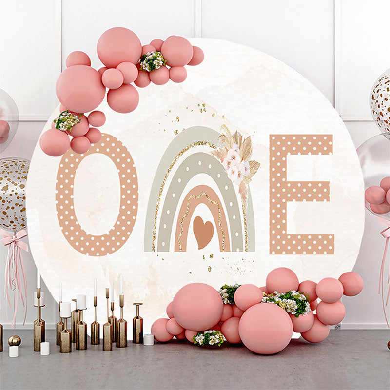 Lofaris Boho Floral Rainbow 1st Birthday Round Backdrop