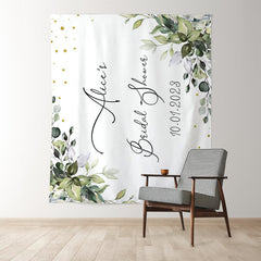 Lofaris Boho Theme Green Leaves Glitter Bridal Shower Backdrop